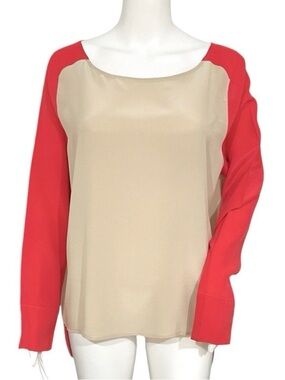 ❤️… Brochu Walker Beige Front Red Sleeve Colorblock Blouse